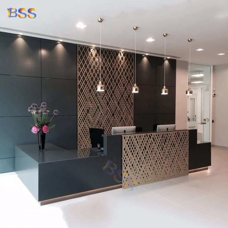 Modern Industrial Black Marble L Shape Office Front