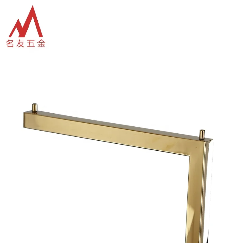 Multifunctional height adjustable golden metal 4 sides clothes display stand