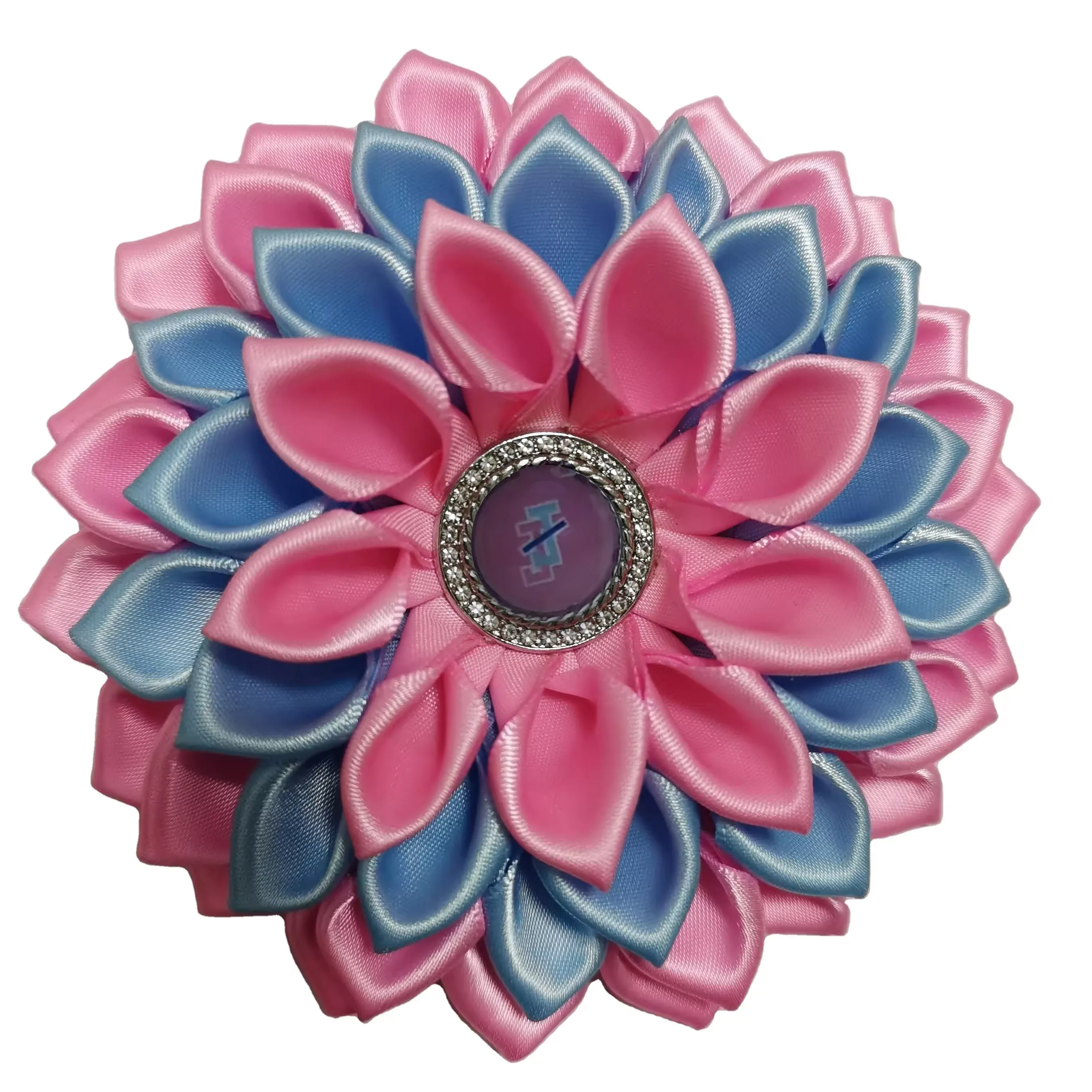 Jack and Jill 4 5 дюймов светло-голубой и светло-розовый 54 лепестки атласная полоса JJ логотип брошь булавка