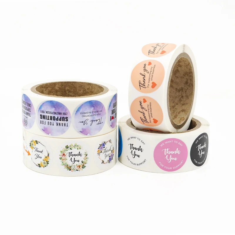 Hot Sale Custom Logo Printed Roll Adhesive Paper Round Thank You Seal Label Stickers for Packaging