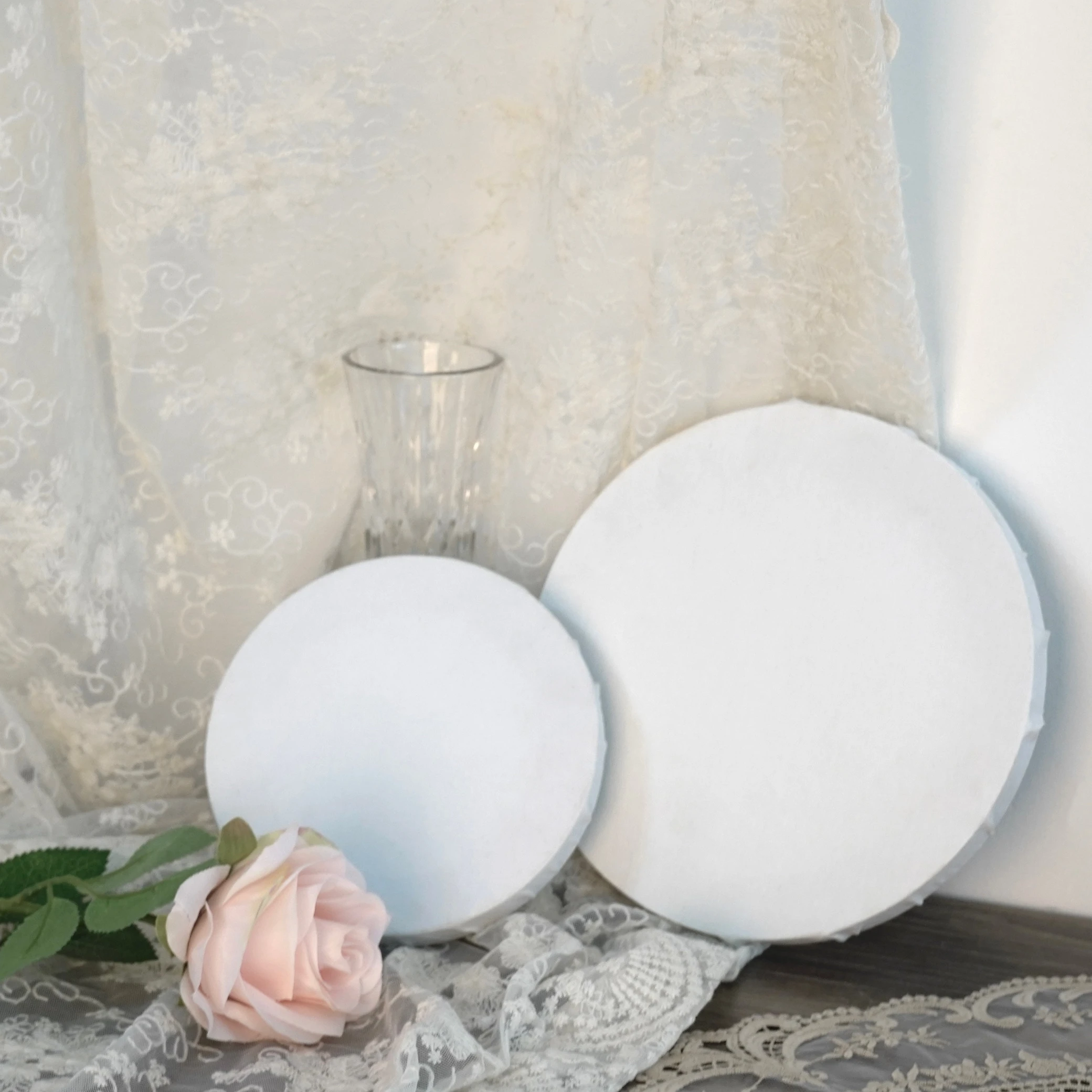 High-end 25 cm to 60 cm blank painting canvas cotton round stretched canvas with fabric frame for artists studio