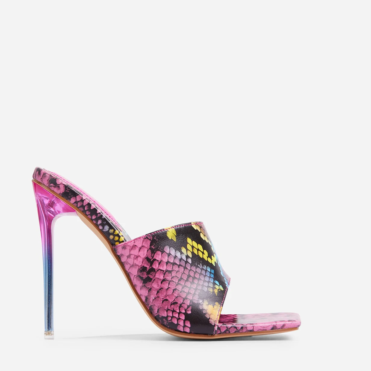 
Fashion arrival sexy ladies fashion white snake print clear block mules square toe Block Heels Faux Leather Women sandals 