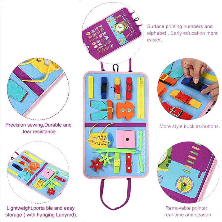 Montessori Autism toys learning basic dress fine motor skills felt learning busy board for toddlers