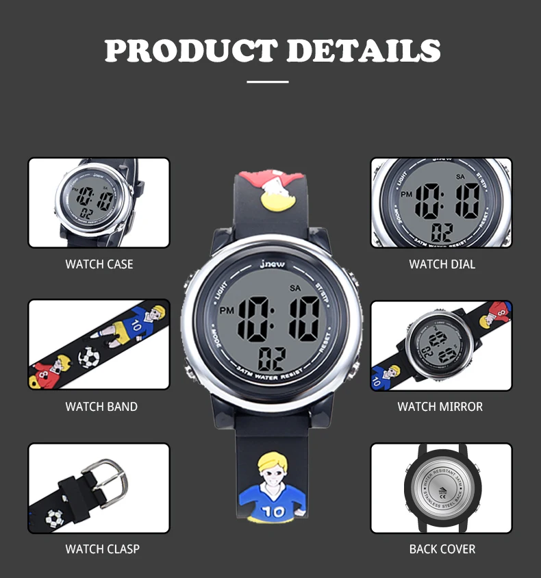 JNEW 3D cartoon 7 color LED pc girl kids girl watch gift set cheap kids digital watches digital watch for kids