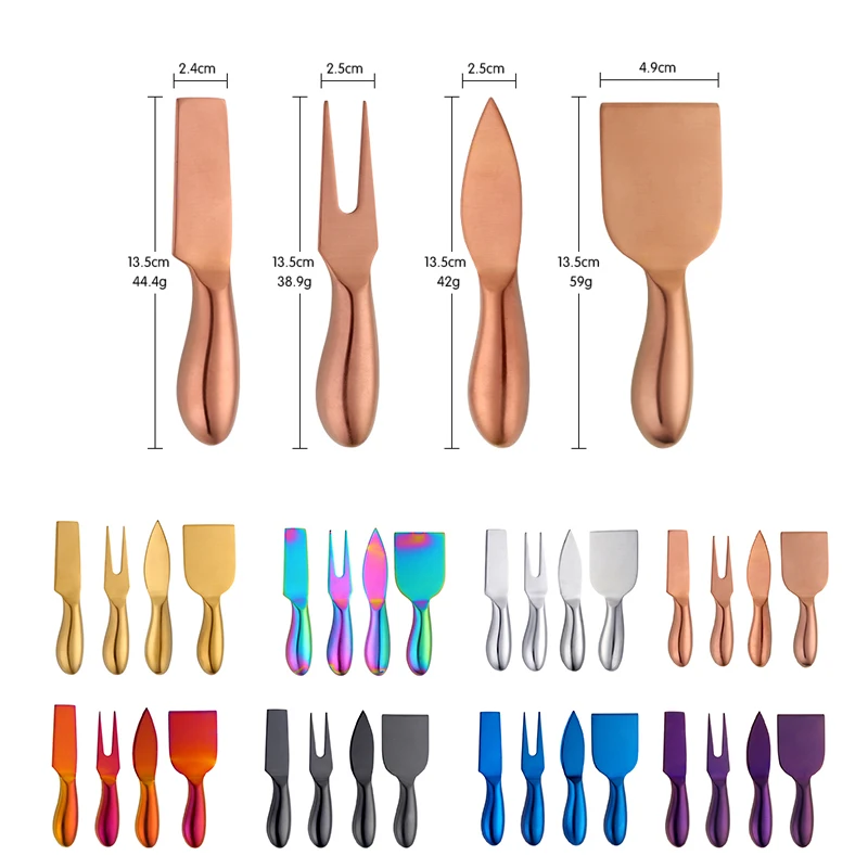 4 Pieces Cheese Cutter Color Plated Stainless Steel Cheese Shaver Fork Spreaders Cheese Knife Set