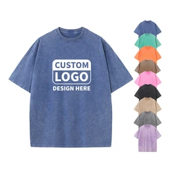 Streetwear Hip Hop Heavyweight 100% Cotton Loose Blank Acid Wash T Shirt Custom Men Vintage Oversized Tshirt