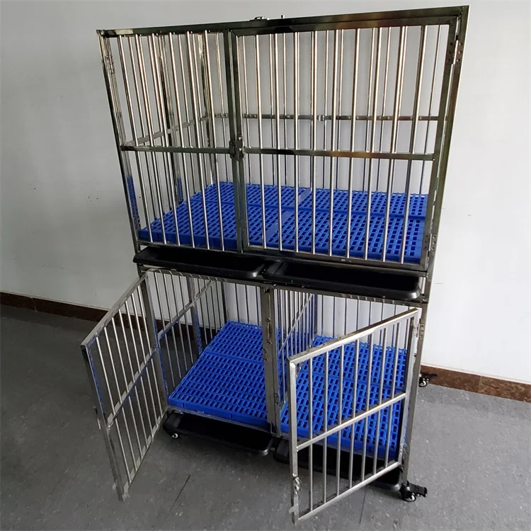High quality wholesale double layer three doors folding stainless steel xxl dog cage foldable