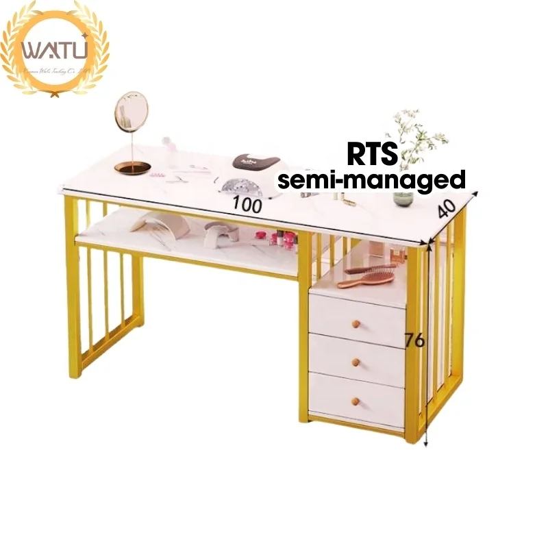 Nail Desk Complete Nail Salon Chair Rectangular Makeup Table Small Apartment Light Luxury Double-layer Set Salon Furniture
