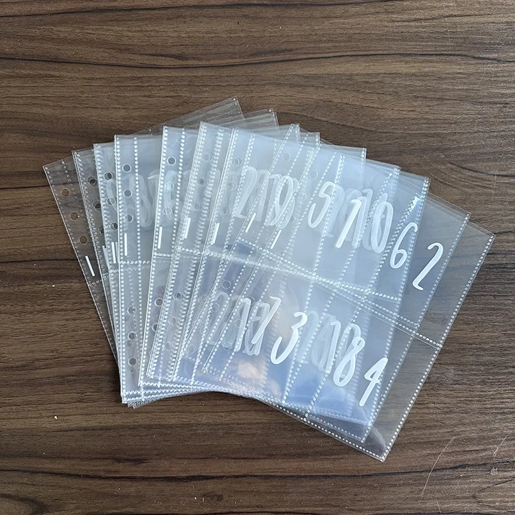 25sheets 100 Pockets With 1-100 Serial Number 6 Ring A5Binder Sleeves,Apply To 100 Envelope Challenge Binder Digital inner page