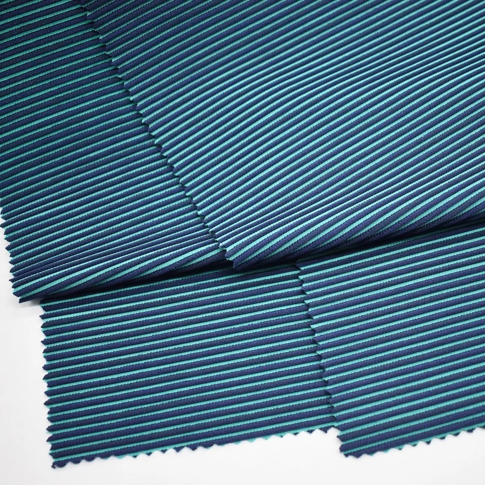 Top new textured twill stripe fabrics for swimwear bikini garments sports yarn dyed polyester spandex rib fabric