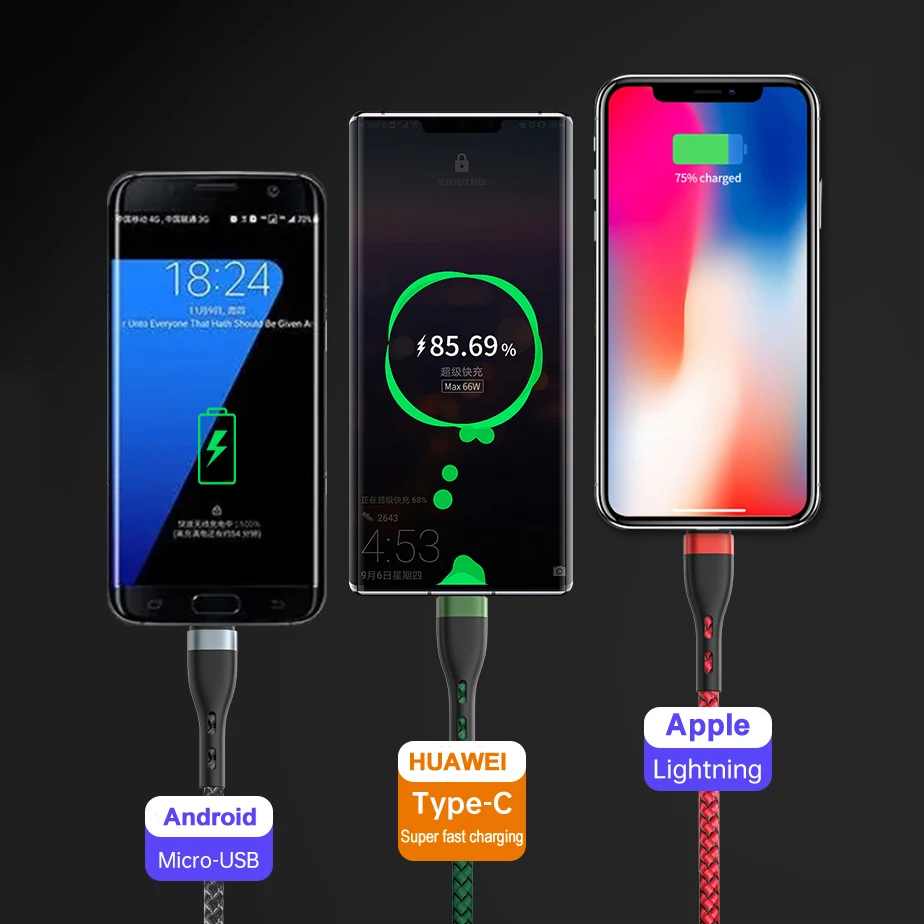New 3A multi 3 in 1 retractable strong nylon braided type c lightning cable android fast charging data transfer cable for phone