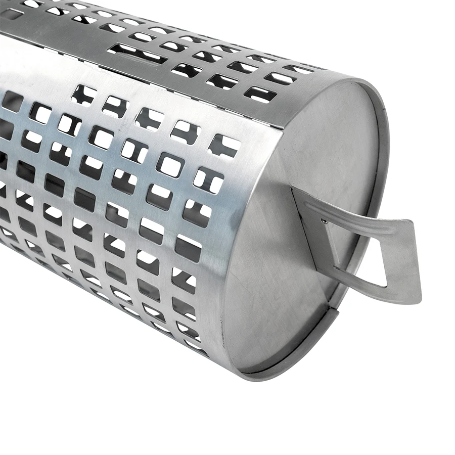 Net Basket Large With Handle Steel Bbq Accessories Tube Barbecue Roasting Meat Greatest Bbq Rolling Grilling Basket