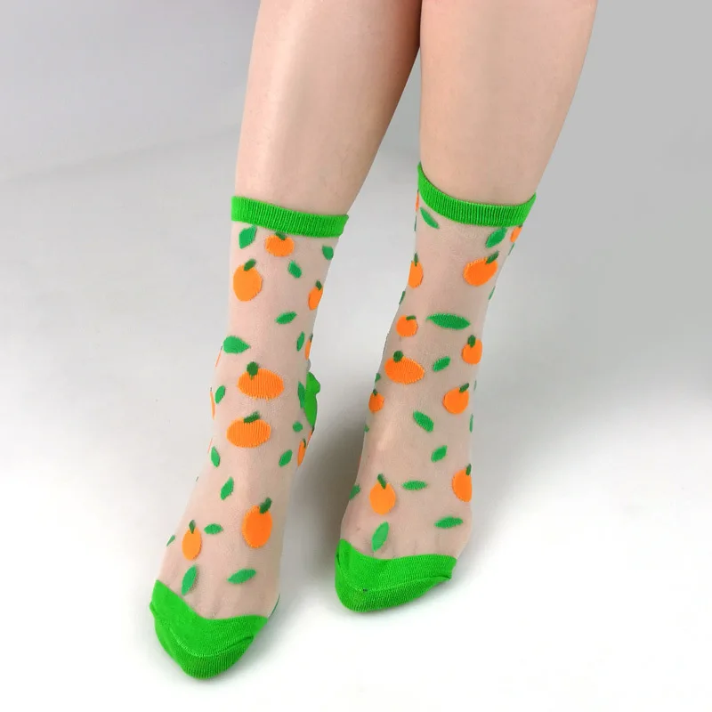 Women Summer Nylon Sheer Silk Colored Socks Women Crystal Silk Thin Transparent Fashion Sheer Mesh Crew Socks