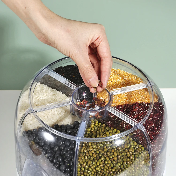 Hot Sale Rotating Grain Dispenser New Design 10kg 8kg Food Rice Container Clear Pp 25lbs Rice Dispenser For Kitchen