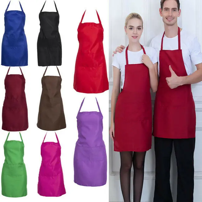 
Custom Logo Thicken Cotton Blend Sleeveless Apron Women Men Anti-wear Cooking Kitchen Bib Aprons With Pocket 