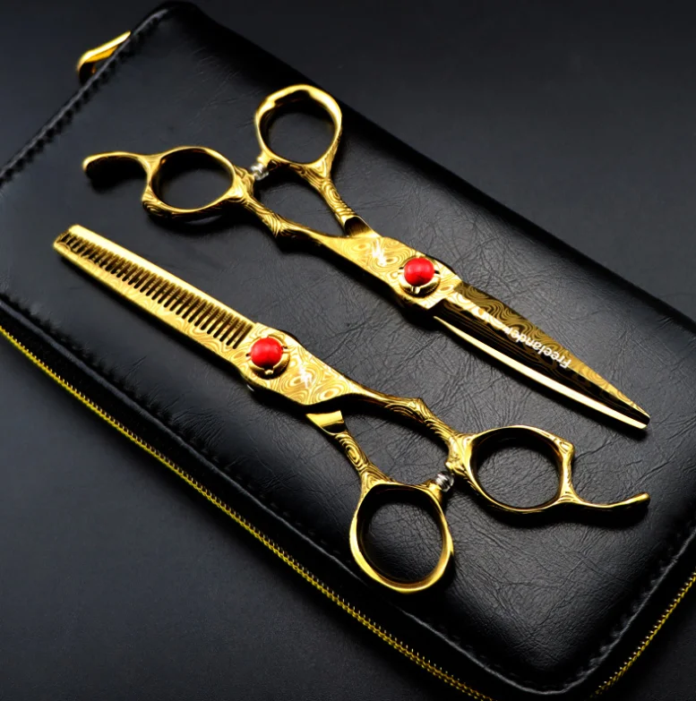 Набор парикмахерских ножниц Freelander LHM, Дамасские ножницы с золотистой ручкой и цветком, 6,0 дюйма
