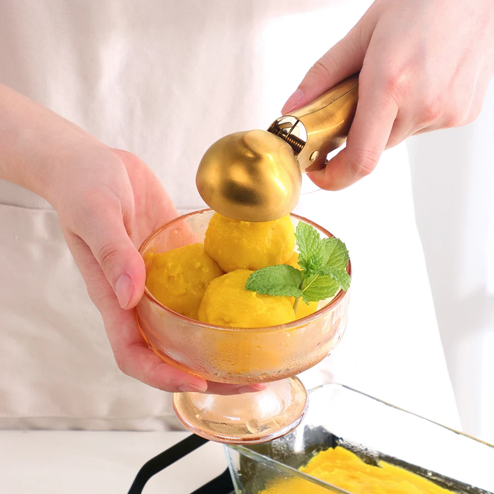 High quality kitchen accessories ice bucket tools Stainless steel snowball potato ice cream spoon Scoop with Trigger