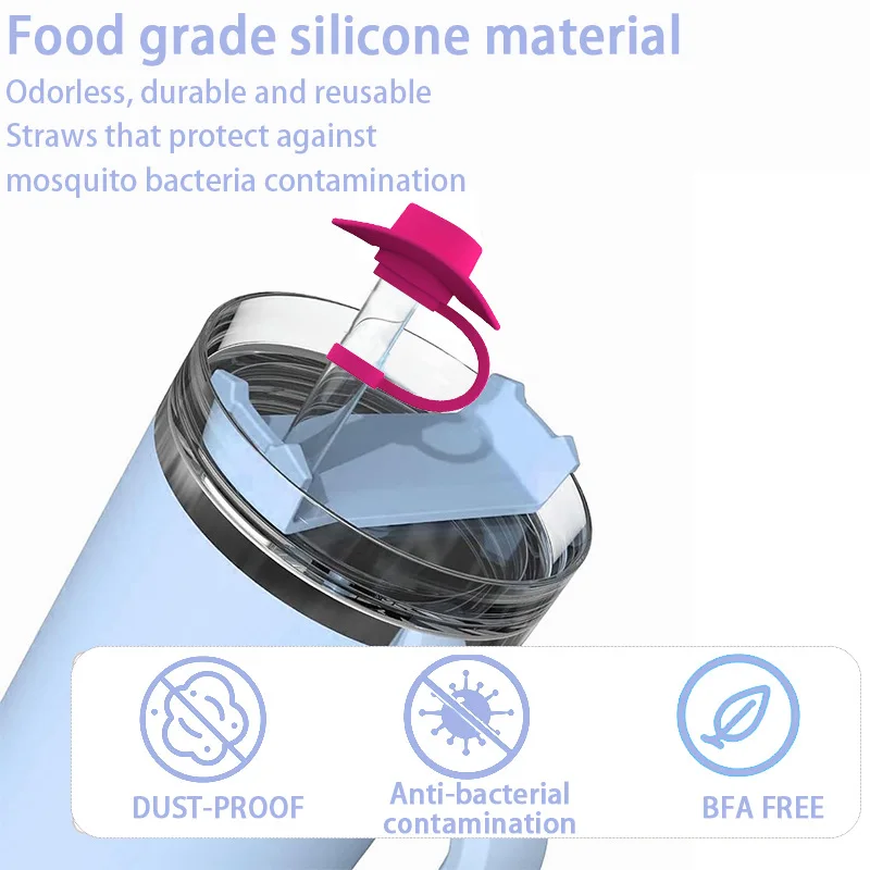 2024 New design Food Grade Silicone accessories For stanley cup straw covers topper tumbler straw cover drinking tips cover