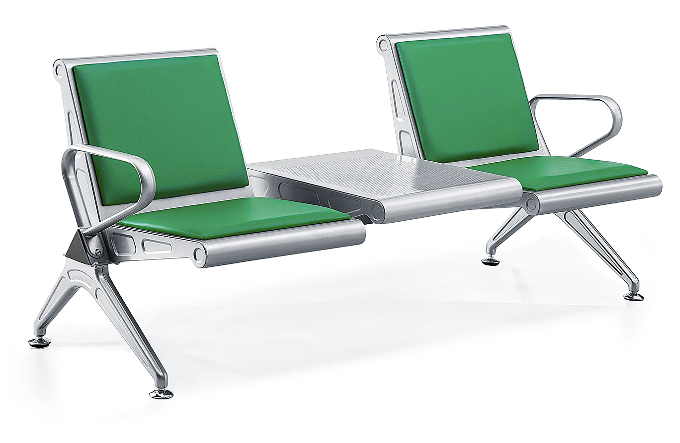 Luxury PU 2 Seater Leather Stainless Steel Guest Waiting chair Chrome Plated Three Seater Bench Hospital Patient Waiting Chair