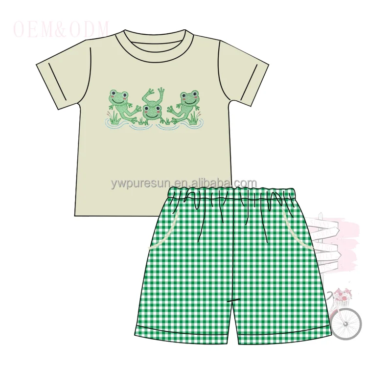 Puresun cute spring back bows frog designs flutter sleeve skirt shirt bloomer short set children wear newborn baby clothes