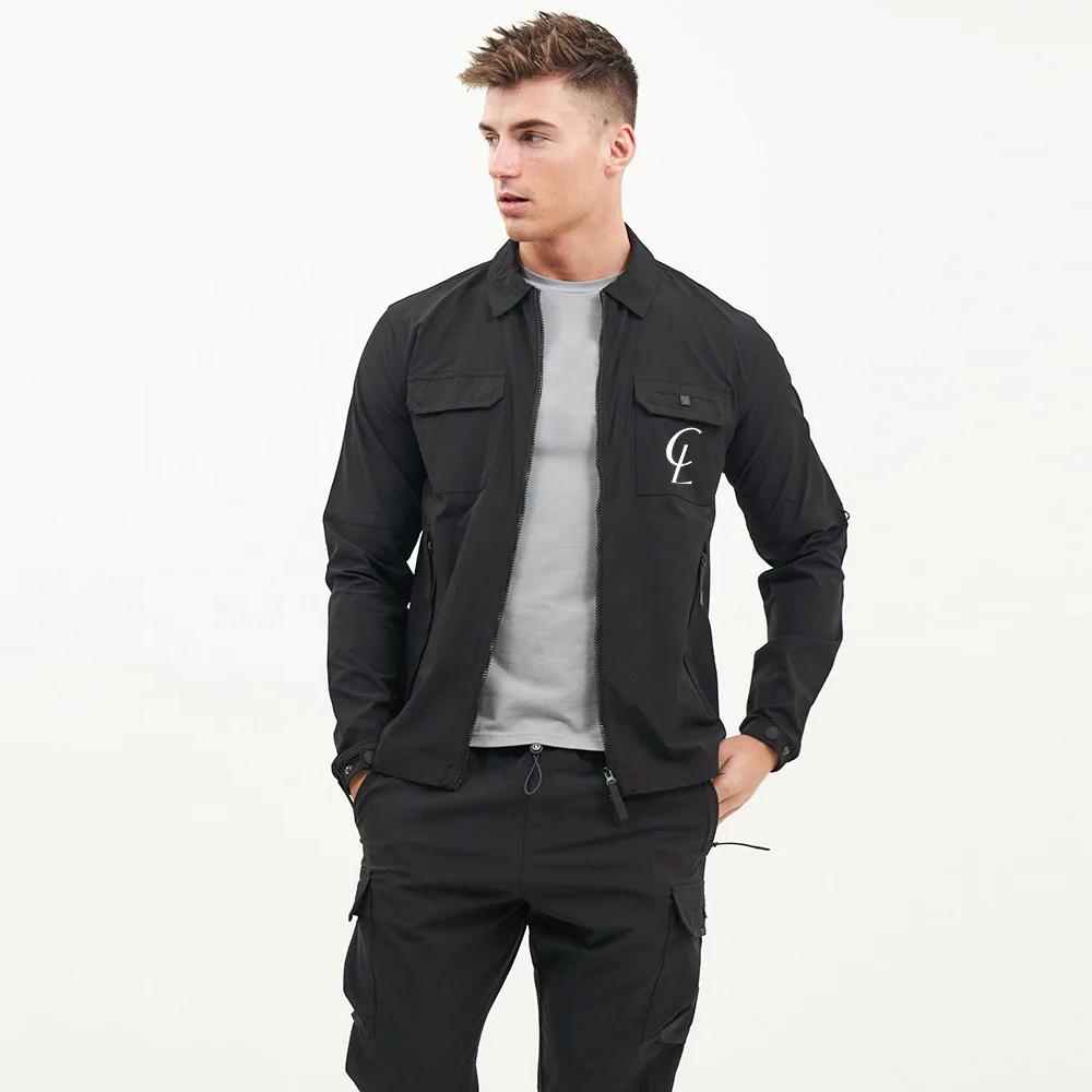 Hot Sale Custom Logo Casual zip up sweatsuits Jogger Set two piece nylon track suit Cargo Tracksuit For Men