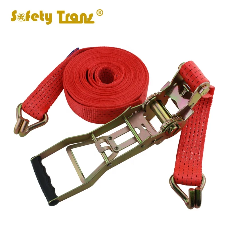 JIULONG 50mm ERGO RATCHET TIEDOWN 5T 12M RED WITH J HOOK en-standard