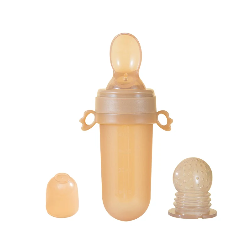 Multi-function 3 in 1 squeeze bottle food grade silicone baby food bottle feeder spoon