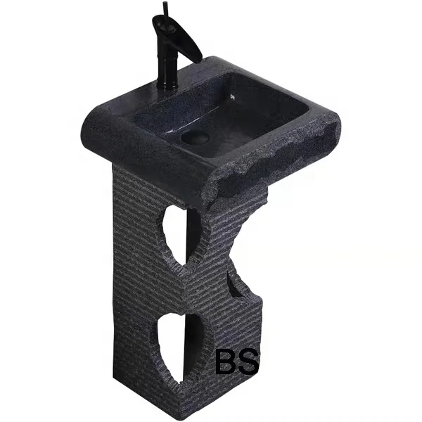 outdoor or indoor black marble pedestal stone basin for sale