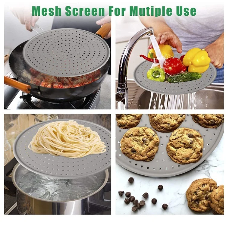 Silicone Splatter Screen For Frying Pan 13 inch Multi-Use Splatter Shield Cooling Mat Drain Board Strainer