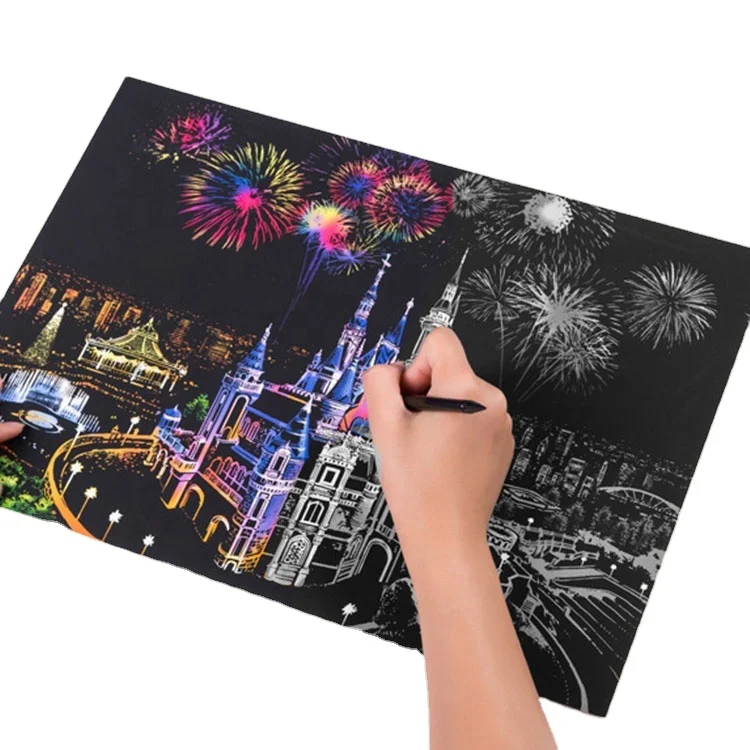 Scratch To Reveal City Skyline Handmade Art Color Changing Magic Scratch Art Paper