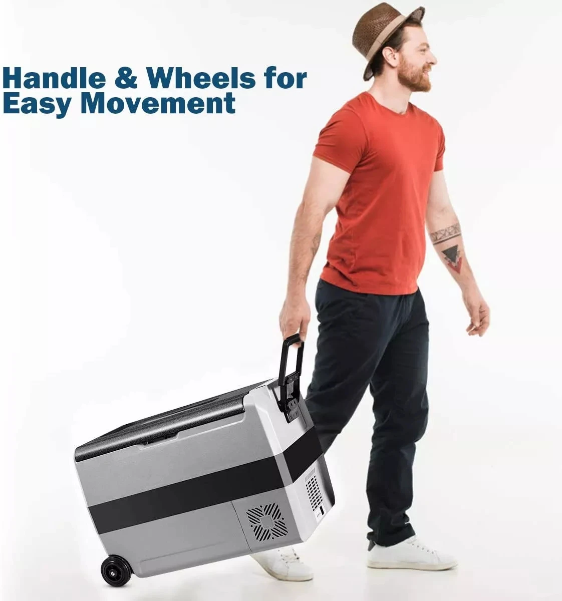 Battery powered solar fridge 36L with wheels camping freezer car cooler