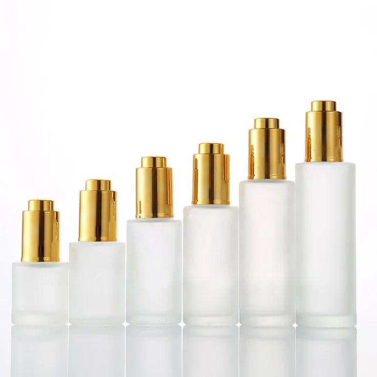 20ml 30ml 50ml 60ml 100ml clear frosted press pump button glass dropper bottle cosmetic serum bottle with pipette