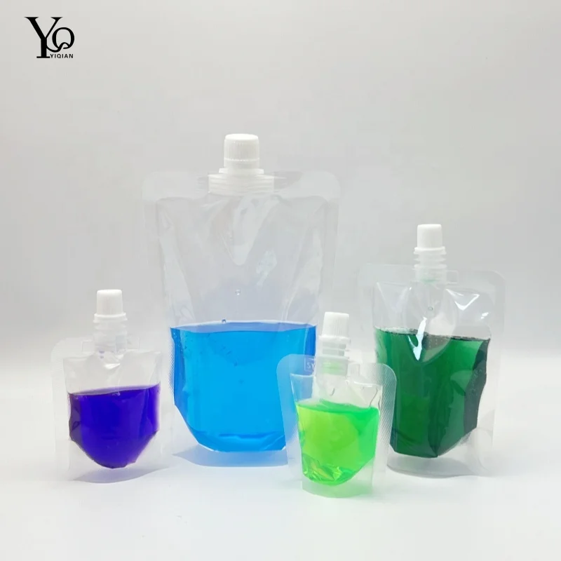 Good in Stock Transparent Plastic Spout Bag Self Standing Washing Soup Liquid Shampoo Pouch with Cap