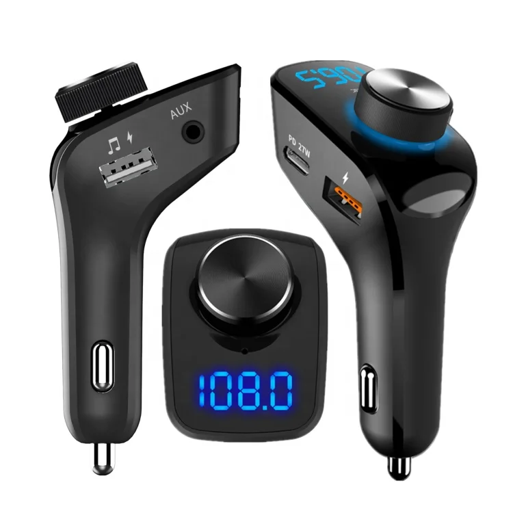PD 27W BT Car Stereo BT Car Charger MP3 FM Transmitter Kit Hands Free call Aux output 3.5mm Audio MP3 Wireless BT Car Adapter