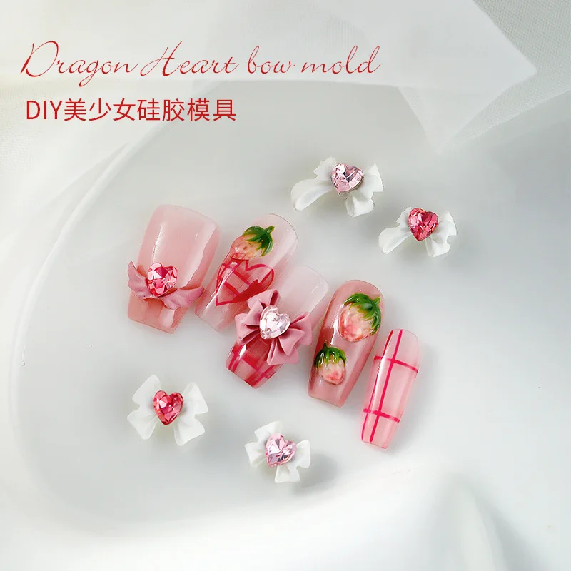 3D Silicone Heart Bow Shape  Acrylic Nail Mold Diy UV Gel Silicone Mold Nail Art Tool Nail Accessories