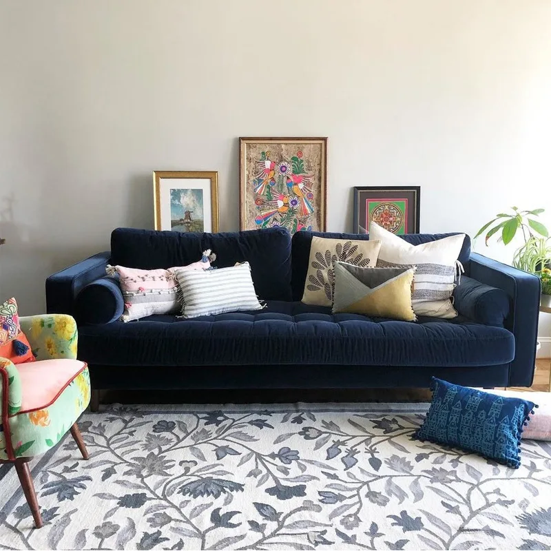 Fabric Corner Sofa with Chaise Button Tufted Upholstered Sofa Set Living Room Sofas