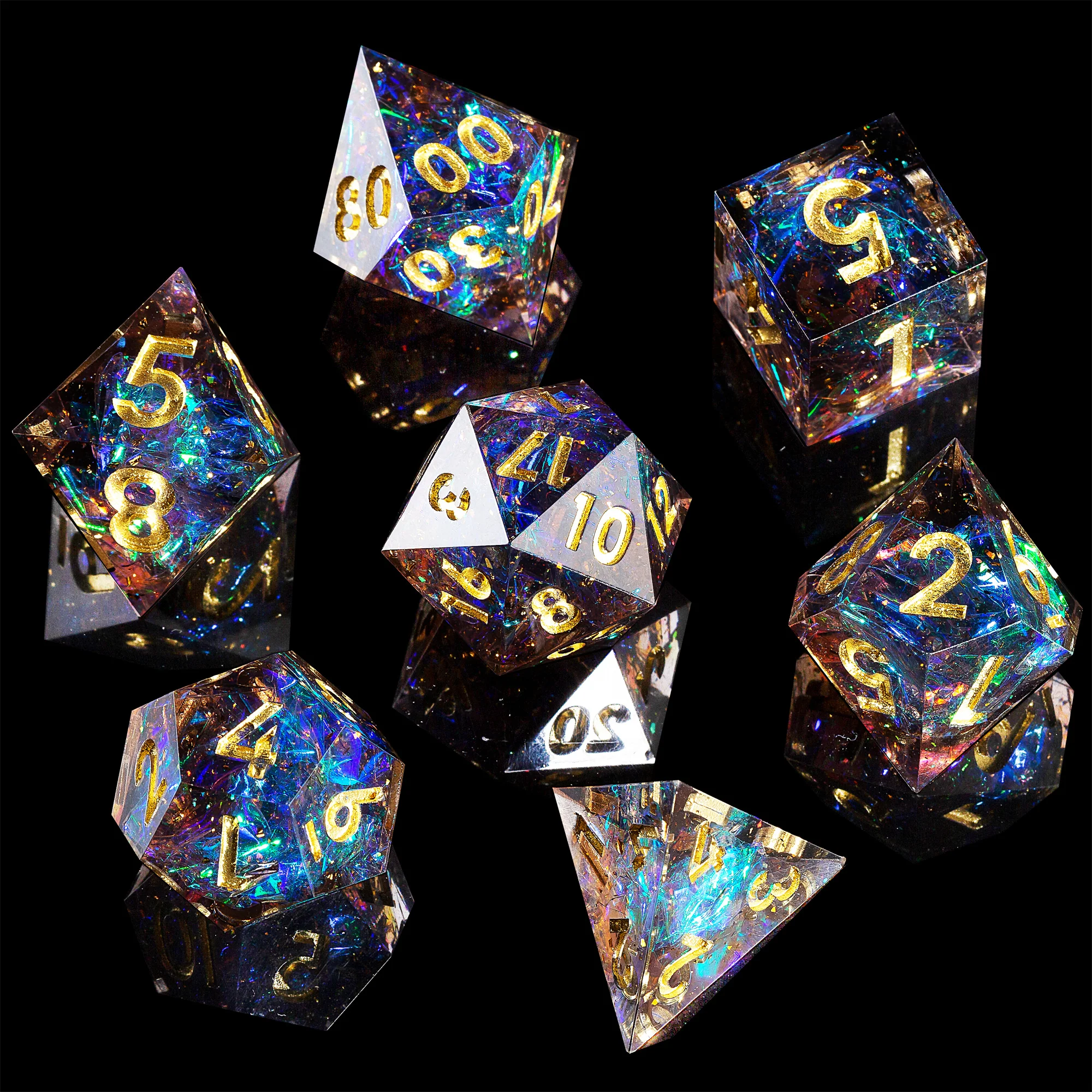 MINI PLANET Colored Galaxy DND Dice Set Polyhedral Resin Dice  with Sharp Edges For TRPG Wholesale Custom DND Dice Set Games