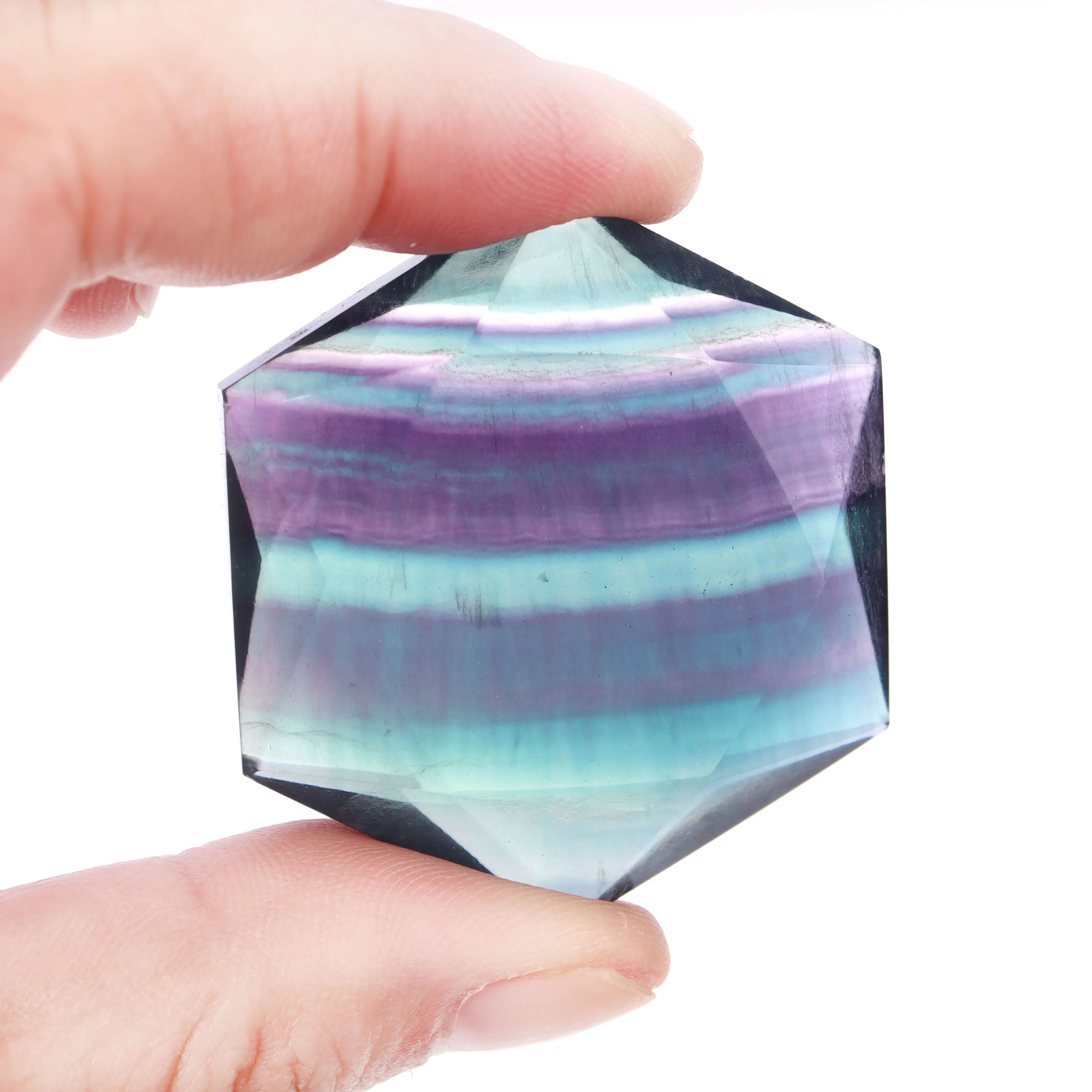 High Quality Polished Natural Hexagon Rainbow Healing Crystal Fluorite David Star Pendant Necklace For Gifts