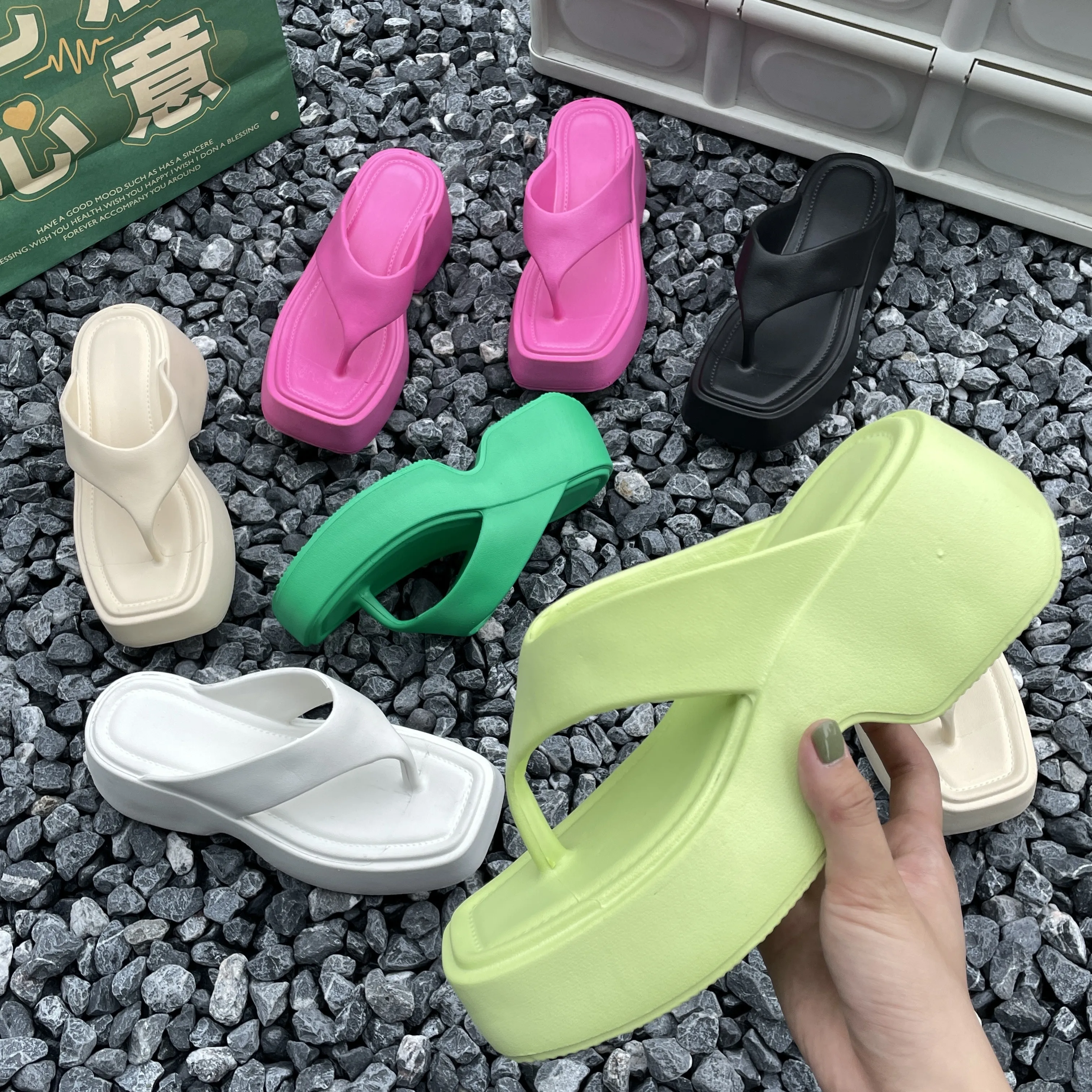 2024 New Design Summer Fashion EVA Platform High Heels Flip-Flops Slippers For Women eva Flip Flops Women Shoes