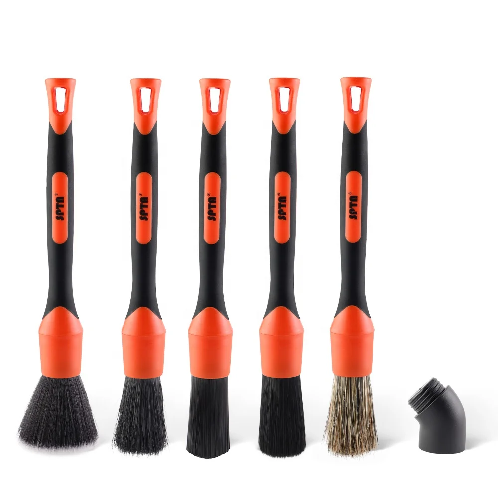 PP+TPR Handle 5pcs Set Replaceable Head Soft Hair Car Detailing Brush Set Car Cleaning Brush Rim Brush