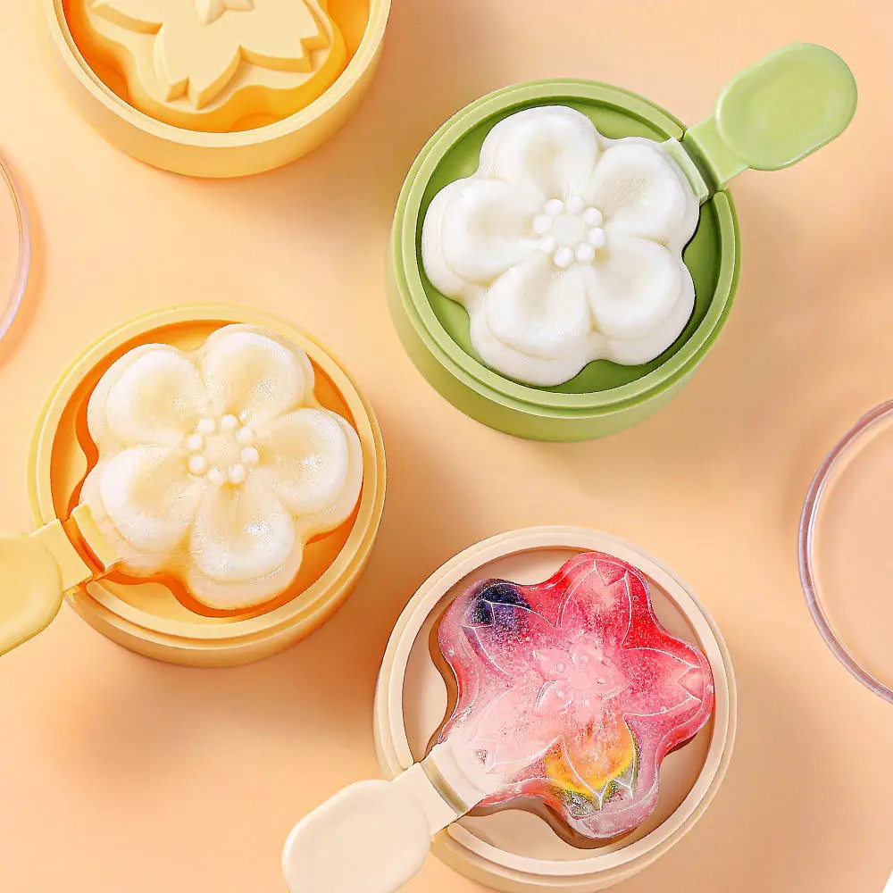 Cherry Flower Shape Silicone Popsicle Mold Reusable Silicone Popsicle Mold Dessert Ice Cream Popsicle Molds With Sticks