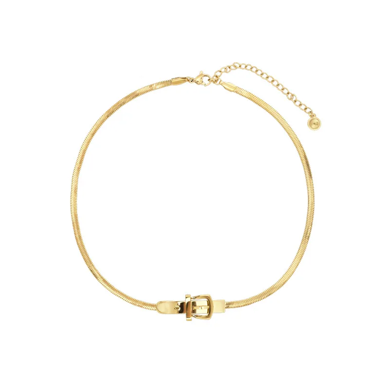 Simple Fashion Design Snake Bone Necklace Chain Titanium Steel Belt Buckle Necklace