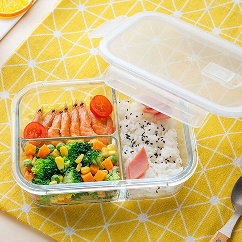 3 Compartments Round And Square Glass Lunch Box Microwave Oven Safe Japanese Students Adult Sealed Creative Cute Lunch Bento Box