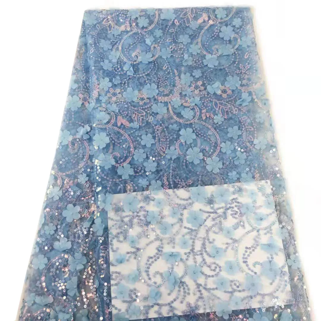 Sequin lamination laser three dimensional embroidery three dimensional flower bead piece embroidery magic color laser fabric