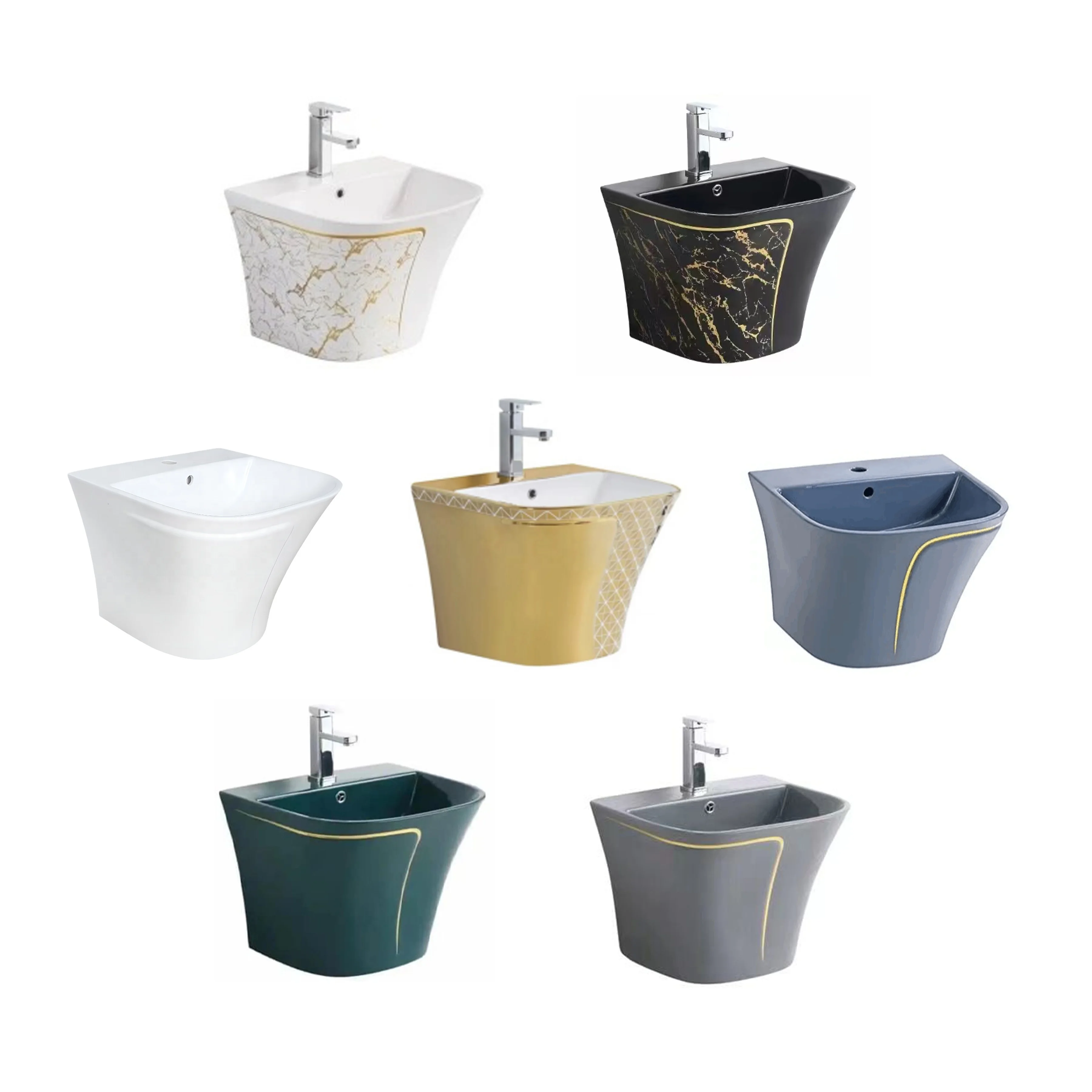 Luxurious ceramic lavabo bathroom Ceramic Sink Semi Black blue gray Color Wash pedestal Basin And Wall Mounted Sink