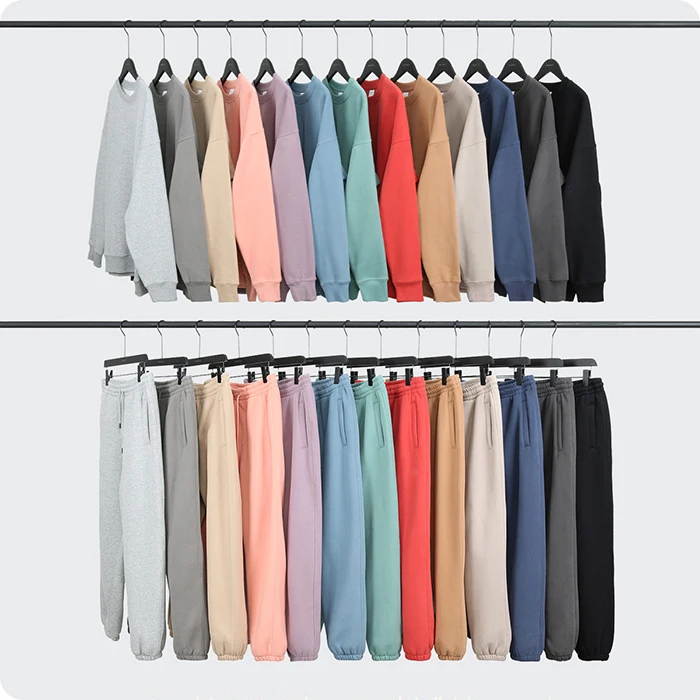 hot selling basic style plain blank tracksuit crewneck sweatshirt elastic waist sweatpants sets two piece unisex