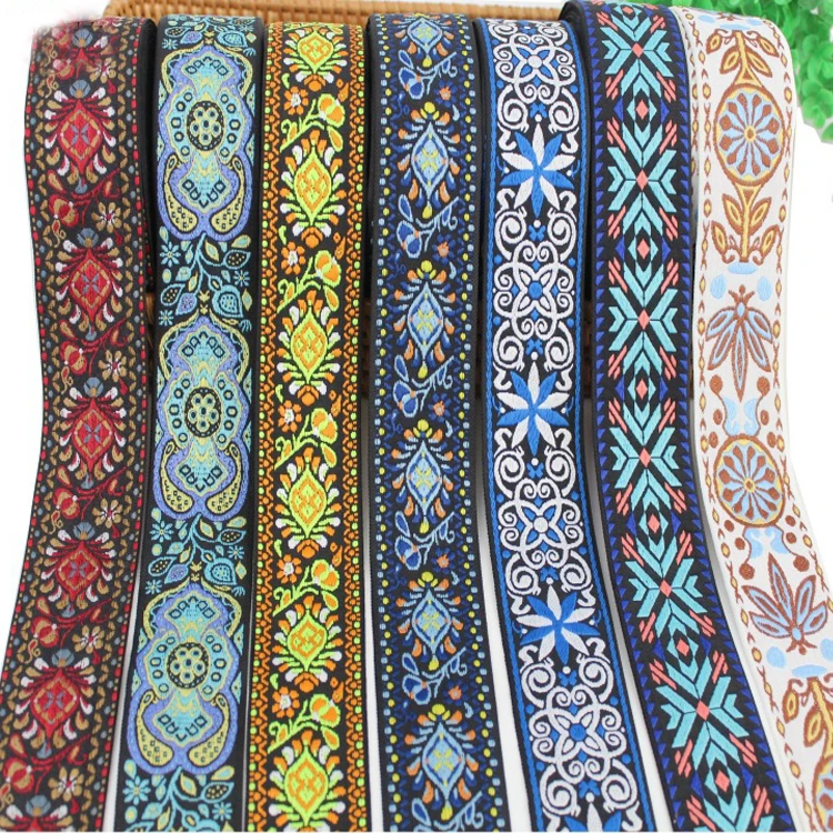 Woven Webbing Ribbon 50mm, Colorful Webbing Strap, Ethnic Jacquard Polyester Webbing