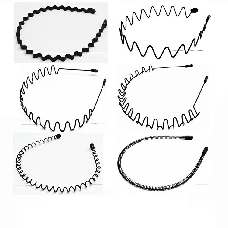 Металлическая повязка на голову черный обруч для волос волнистая унисекс гибкие повязки аксессуары женщин и