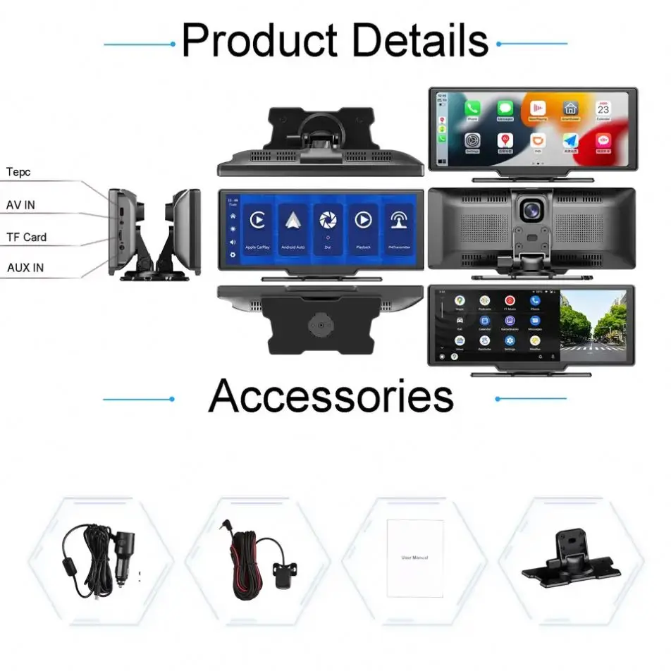 10.26 Inch Universal car radio Multimedia Player with Mirror Carplay Touch Screen Display Hd Front Camera Carplay