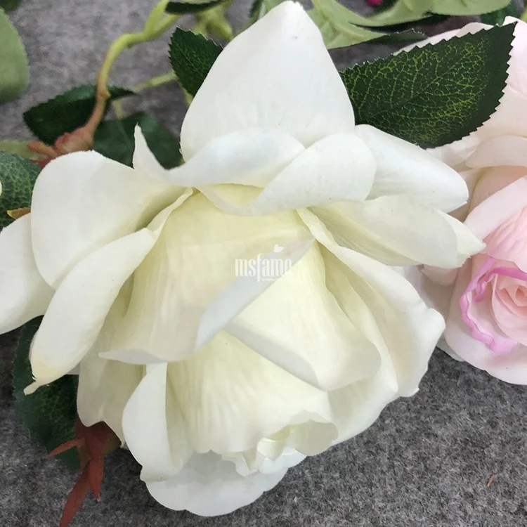 MSFAME Siena Bud White (60Cmh) Real Touch Rose Single Stem High Quality Silk Roses Artificial